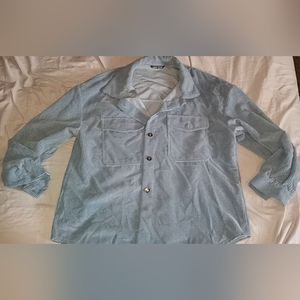 Womens Shein Blue Corduroy Button Up Shirt M Fit Like Large